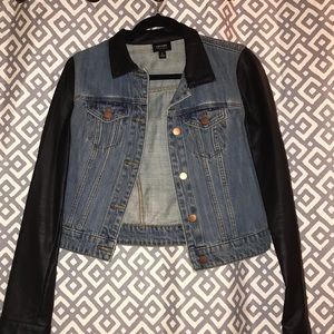 jean jacket with leather sleeves